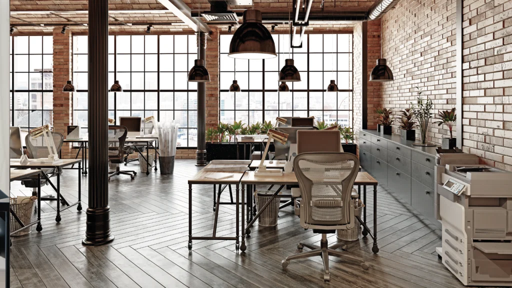 aranżacja biura w stylu industrialnym